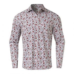 Hommes à manches longues automne hiver fleur hachée peinture décontracté haut chemisier chemises Chemise Homme Grande Taille Rose (RK Hommes (7~15 ✈), neuf)