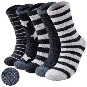 Niorasen Lot de 5 paires de chaussettes d'hiver pour homme - Chaussettes en fourrure corail avec picots antid&eacute;rapants - Chaussettes de conservation de la chaleur pour les jours froids - Id&eacute;e cadeau (Niorasen Direct - EU, neuf)