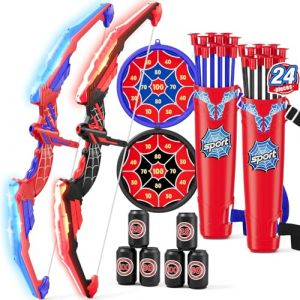 HYES 2 Pack Tir à l'arc Flèche et Arc pour Enfants, Kit de Arc et Flèche Jouet avec Lumières LED, Flèches à Ventouse, Cible, Flèches et Cibles de Score, Jouet d'Intérieur et d'Extérieur (Huiyetoys, neuf)