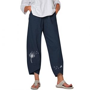 Pantalon Lin Femme &Eacute;t&eacute; D&eacute;contract&eacute;s Pantalons Mode Coton Chanvre Confortable Jogging Plage R&eacute;tro Pants Ample Taille Elastique Boho Haram Pantalon avec Poches Longueur Pants Chic et Elegant (M99M (Arriver 5 &agrave; 15 jours), neuf)