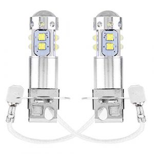 Ampoule LED antibrouillard H3, 2 pièces LED Universelle 6000k-6500k Super Brillante Blanche Ampoule 12v-24v DC 50w Voiture Conduite antibrouillard Lampe Remplacement Aluminium matériel H3 Ampoule LED (Terisassa, neuf)
