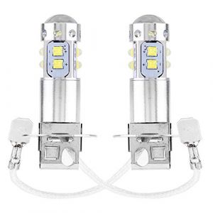 Ampoule LED antibrouillard H3, 2 pièces LED universelle 6000k-6500k super brillante blanche ampoule 12v-24v DC 50w voiture conduite antibrouillard lampe remplacement aluminium matériel H3 ampoule LED (Terisassa, neuf)