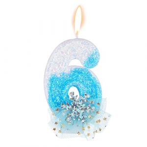 Flocon Neige Paillettes Bougie Number, Bougie d'Anniversaire Neige Glace et Neige Brillantes Bougies d'Anniversaire de Style Hivernal Fournitures D&eacute;coration F&ecirc;te d'Anniversaire(Num&eacute;ro 6) (funysion, neuf)