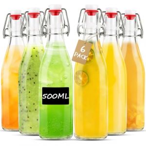 Otauoaea Lot de 6 Bouteille Verre 500ml, Petite Bouteille en Verre avec Bouchon Bouteilles &agrave; Liqueur et &agrave; Remplir Fiole en Verres ，Bouteilles Vide Verres pour Liqueurs, Huile, Vinaigrette, Bi&egrave;re, Jus (Versatile official, neuf)