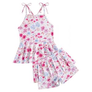 Maillot de Bain Split 2 Pi&egrave;ces pour Fille: Maillot de Bain Top Imprim&eacute; sans Manches + Culotte &agrave; Volants Bikini Set Maillot de Bain - Vacances D'&eacute;t&eacute; Rose 150 (ZhuL, neuf)