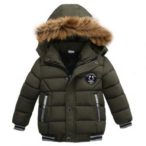 linboo Doudoune Gar&ccedil;on Manteau Hiver Blouson &agrave; Capuche Fourrure Chaud Veste Doublure Polaire, Vert militaire, 5-6 ans(Taille du fabricant: 130) (TBONBON-EU, neuf)