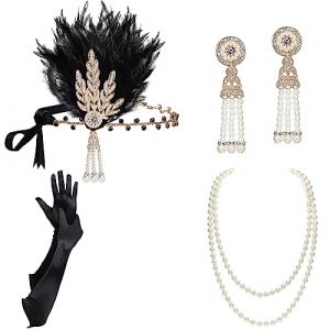 BABEYOND Accessoire Gastby des Années 1920 Costume Flapper Accessoire pour Femme y Compris Bandeau Collier Gants et Porte-Cigarette (BABEYOND  FR, neuf)