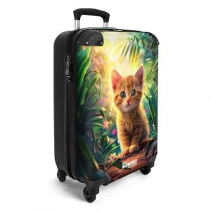 NoBoringSuitcases.com Valise Enfant Cabine Roulette 55x35x25cm Motif Chaton (Rouge-Vert) (NoBoringSuitcases, neuf)