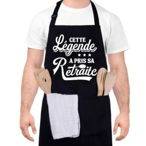 Halinuia Tablier Cuisine Homme Humour CETTE LEGENDE A PRIS SA RETIATE Tablier de Cuisine Homme Personnalisé Tablier Barbecue Noir Drole tablier de chef Étanche Réglable avec Poches (JKLkds, neuf)
