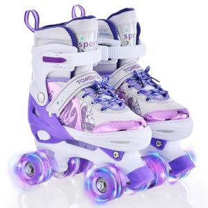 TOMSHOO Patins à roulettes Fille, Roller Enfant Fille avec LED Lumineuse Roues, Rollers Quad Enfant Taille Réglable, pour Débutants Enfants Cadeau (YiDar, neuf)