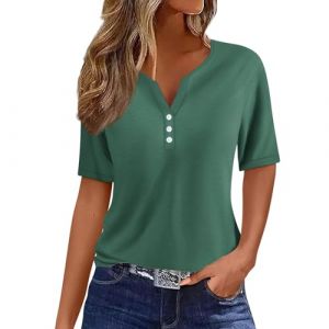 Chemisiers Et Blouses Femme, Chemisier Femme Chic Et éLéGant Manches Courtes Sexy ÉTé Grande Taille DéContractéE Chemisier Femme Haut Femme Chic Et Elegant Blouse Femme(A Vert foncé,S) (LOAMD, neuf)