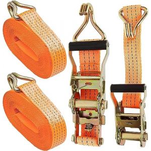 FWEEK 2 pi&egrave;ces Sangle a Cliquet 6 m, 3000kg Sangles &agrave; Cliquer, Sangle cliquet, Sangles d'arrimage avec Crochet 50mm, 3t Heavy Duty Sangle d'arrimage pour camions, Voitures, Motos - Orange (FWEEK, neuf)