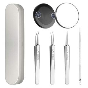 6 Pièces Tire Comedon Point Noir Set, Extracteur De Point Noir Comédons avec Miroir Grossissant Ventouse, Pince Point Noir Visage Acier Inoxydable Perce Bouton Pour Nettoyer le Nez et le Visage (JinHaoTong, neuf)