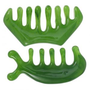 Beaupretty 2 pièces Peigne de Massage Jade Large Dents pour et Cou Peigne Relaxant Antidommage Portable pour Massage Tête Épaules et Nuque (kiLIHK, neuf)