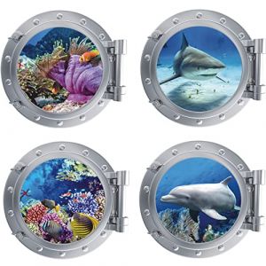 KAIRNE 4Pcs Marine Sticker Muraux 3D,Sticker Mural Sous-Marins,3D Tropical Poisson Sticker pour Salon,Animaux Marins Sticker,Océan Autocollant Décoration Murale pour Salle de Bain Chambre Enfants Deco (KAIRNE-EU, neuf)