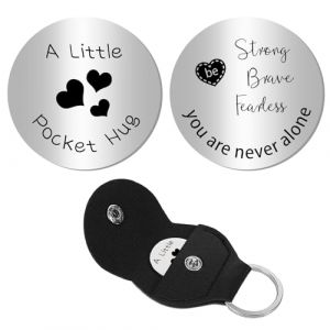 CREATCABIN Jeton Câlin Poche en Forme Petit Cœur,Jeton Souvenir Relation Longue Distance Gravé Double Face,Pièce Monnaie avec Porte-Clés en Cuir pour Cadeau D'Encouragement pour Fille et Amie,3x3cm (CREATCABIN FR, neuf)