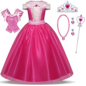 Cnexmin Déguisement de La Belle au Bois Dormant Robe de Princesse Aurore Fille Princesse Costume Anniversaire Noël Halloween Partie Carnaval Cosplay Robe de Soirée pour Rose 3-4Ans/110 (TOP BENEFIT LIMITED, neuf)