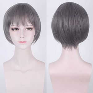 Perruque pour Halloween, Noël, fête, déguisement, cheveux courts, visage rond, étudiant, mignon, quotidien, Lolita perruque Air Bangs Naturel Fluffy Cos Perruque Couleur : n°3 Gris mélangé (long zhu tang, neuf)