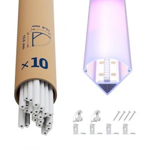 LASLUX 10x Profilé Aluminium d’Angle pour Rubans LED 2M (20m) – Goulotte aluminium pour éclairage LED linéaire, 15.8 x 15.8mm – Compatible ruban LED large jusqu'à 10.5mm (JIAHAO LIGHTING, neuf)