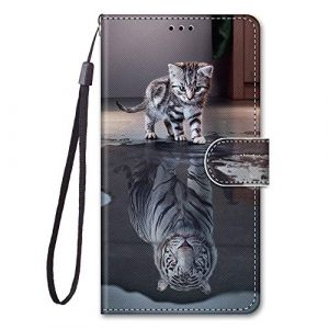 Nodigo Coque pour iPhone SE 2020 2022/iPhone 8/iPhone 7/iPhone SE3 Antichoc avec Support Clapet Design Animal Motif Dr&ocirc;le Bumper Case Cover Housse Fille Femme Homme Portefeuille - Chat + Tigre (Nodigo, neuf)