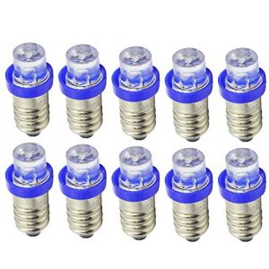 Ruiandsion Lot de 10 ampoules LED E10 12V Blanc/bleu/rouge/vert/jaune E10 Base Ampoule LED mise à niveau pour phares de poche lampe de poche lampe frontale mini lampe frontale, terre négative, bleu (Ruiandsion, neuf)