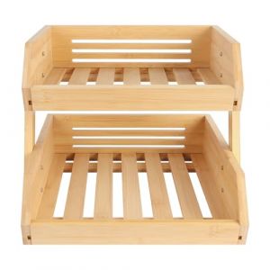 HUOLE Support &agrave; Panier de Fruits Rangement en Bois pour Les l&eacute;gumes pour Plan de Travail de Cuisine pour Fruits, Support de Corbeille &agrave; Fruits en Bois &agrave; 2 &eacute;tages, L&eacute;gumes, Pain, collations (Hechheu, neuf)