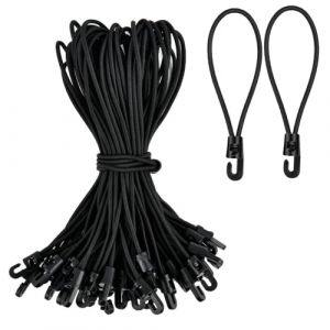 IZyufan Lot de 15 tendeurs élastiques avec Crochets 10 cm, Sandow élastique, Tendeur de Bâche Corde élastique Boucles Extensibles Noires avec Crochet en Plastique pour Bâches, Tentes et Tarps (hangrongeu, neuf)