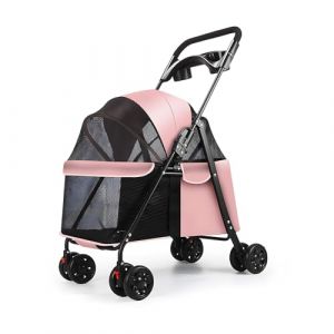 Poussette pliable &agrave; 4 roues pour chats et chats de petite et moyenne taille - Poussette pliable pour voyage en plein air - Poussette pour chien et chat avec porte-gobelet et fen&ecirc;tre en maille visible (Jiuois, neuf)