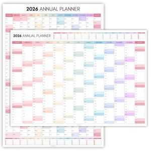 Planificateur mural mensuel 2026, format A2, 60 cm x 42 cm, impression double face, calendrier mural 2026, planificateur annuel, organiseur pour bureau, universit&eacute;, &eacute;cole | Color&eacute; (horizontal &ndash; pli&eacute;) (Templatables, neuf)