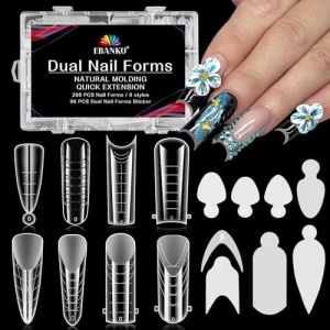 EBANKU 288PCS Poppit Ongle Kit, Réutilisable Capsules Popits Ongle Nail d'extension Kit Faux Ongles Capsules Couverture Complète Nail Tips avec 96 PCS French Autocollants Pour Ongles(8 Modèles) (EU-Prominer, neuf)