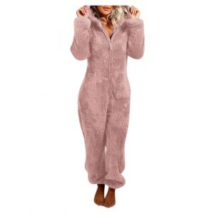 Combinaison Pyjama Femme Grenouillere Femme Combi Pyjama Tout En Un Chaud En Polaire,Combinaison Pyjama Barboteuse Polaire Capuche VêTement En Peluche Nuit Adulte Costume Loungewear GrenouillèRe, (jiajialongbaihuo, neuf)