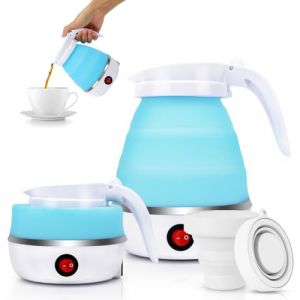 Bouilloire portable de Camping 600ML, EUBSWA Bouilloire pliable, Mini bouilloire &eacute;lectrique en silicone pour le camping, le voyage, l'ext&eacute;rieur (Bleu) (EUBSWA-FR, neuf)