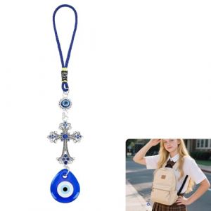 Porte-cl&eacute;s &oelig;il turc, porte-cl&eacute;s bleu mauvais &oelig;il, porte-cl&eacute;s rond &oelig;il bleu et croix, pendentif en m&eacute;tal style vintage (ANETTEE GLOBALISS, neuf)