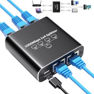 AMANKA Switch Ethernet 1 à 4 1000Mbps Switch Multiprise RJ45 Splitter LAN Switch Network Splitter Switch Ethernet Répartiteur RJ45 pour Les Ordinateurs Les Routeurs et Les Décodeurs. (Amanka-EU, neuf)