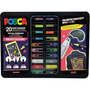 Uni-Ball 186832 - POSCA Marker Set, 20 stylos acryliques en &eacute;tui, Marker Set Groovy Colours, pointe PWE5M 1,8-2,5 mm (Neo-media, neuf)