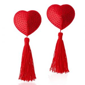 Sibba Coussinets De Poitrine Adh&eacute;sifs en Silicone avec P&eacute;tales De C&oelig;ur Coussinets De Poitrine Rouges avec Strass R&eacute;utilisable Respirant Rembourrage De Poitrine Accessoires De Lingerie (Chujia, neuf)