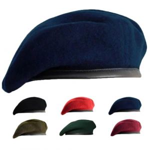 Gajaous B&eacute;ret militaire britannique pour homme et femme, b&eacute;ret en laine et cuir, plusieurs couleurs, bleu marine, Medium (Gajaous, neuf)