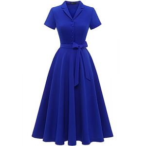 Wedtrend Robe de cocktail vintage pour femme - Longueur mi-longue - Col en V - Robe de soir&eacute;e &eacute;l&eacute;gante et d&eacute;contract&eacute;e, bleu roi, XXXL (WedTrend, neuf)