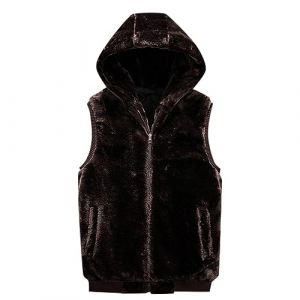Mymyguoe Gilet polaire pour homme - Veste d'hiver chaude sans manches - Veste polaire &agrave; capuche - Fausse fourrure - Gilet en peluche - Pull d'hiver avec capuche, A caf&eacute;., XXL (Mymyguoe, neuf)