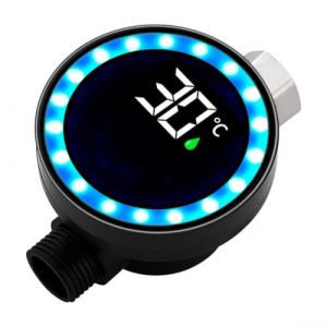 Thermom&egrave;tre de douche LED avec grand &eacute;cran HD, jauge de temp&eacute;rature &agrave; eau et indicateur lumineux tricolore pour un bain s&ucirc;r et confortable (Allquebst, neuf)