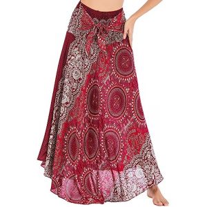 Adigaber 2 en 1 Jupon Femme Long Taille Haute Longue Maxi Jupe Bohême Tour de Taille Elastique Jupe Maxi Décontractée Vacances L'été Plage (ADIGABER, neuf)