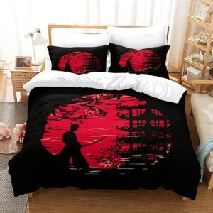 Housse de Couette Japonais Parure de Lit Fermeture Éclair, Housse de Couette, samouraï Japonais, taie d'oreiller imprimée avec Branches de Fleurs botaniques, 65x65cm (Style A, 140x200cm) (CR-EU-STORE, neuf)