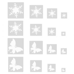 Bekecidi 16 Pi&egrave;ces Pochoirs de Flocons de Neige Papillon, Mod&egrave;le de Pochoirs de Peinture en PET, Pochoirs Muraux pour Travaux Manuels Dessin Mural D&eacute;coration de la Maison (Flocons de Neige & Papillon) (TOMODAQI, neuf)