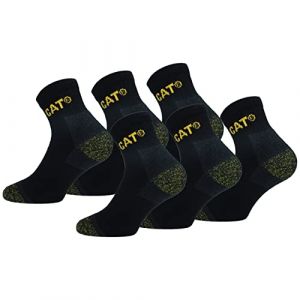 Caterpillar 6 Paires Chaussettes Travail Quarter Hauteur Au-Dessus de la Cheville - Renfort Double Talon et Pointe - Semelle Intérieure en Coton Bouclette (Noir, 39-42) (Naduf, neuf)