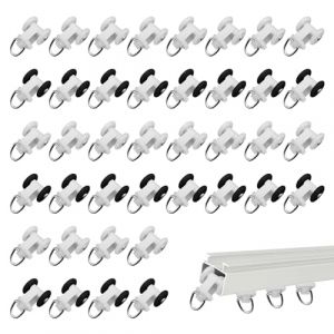 Rouleaux Planeur De Rideau 40 Pièces Rail De Rideau Crochet Rouleaux De Rail Crochet Plastique À roulettes Roulette Crochet Rideaux De Rail pour Rails Rideau De Windows Espacement des Roues 10 mm (CAIGUOHUANDZ, neuf)