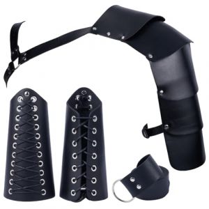 GORGECRAFT 4 pièce D'Accessoires de Costume Médiéval pour Homme Sangle à Boucle Réglable Armure en Cuir PU Noir Protège-Bras Ceinture à Nœud Papillon Kit Rétro Halloween Chevalier Guerrier de Cosplay (GORGECRAFT FR, neuf)