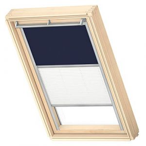 VELUX Original Store Duo Occultant et Tamisant, Cadre Argenté, M04, M34, Bleu Foncé (store-fenetredetoit, neuf)