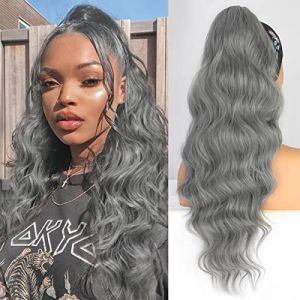 Synthétique Long Corps Ondulé Cordon Queue de Cheval pour Femmes Extension de Cheveux Vague Synthétique Clip en Postiche Noir Faux Cheveux-Gris,26inches,China (taiyuanweipinnaruikejiyouxiangongsi, neuf)