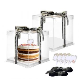 Vebetter 2pcs Boite a Gateau Transparente Boite Layer Cake Boite de Transport Gateau 18 x 18cm R&eacute;utilisable Bo&icirc;te &agrave; G&acirc;teaux en Plastique avec Ruban pour Gateau et Pr&eacute;sentoir &agrave; Dessert, 4 inch. (Vebetter, neuf)