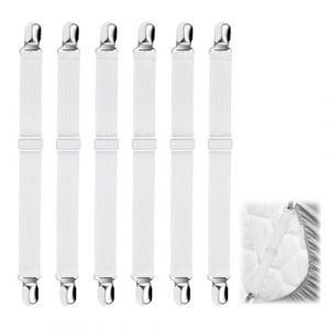 LQUYTA 6 Pi&egrave;ces Tendeur Drap Housse (60cm-220cm) &Eacute;lastique Fixateur de Draps avec Clip M&eacute;tallique Fixateur de Draps pour Drap Matelas Canap&eacute; Planche &agrave; Repasser Fixateur de Matelas (CCtunCanton O&Uuml;, neuf)